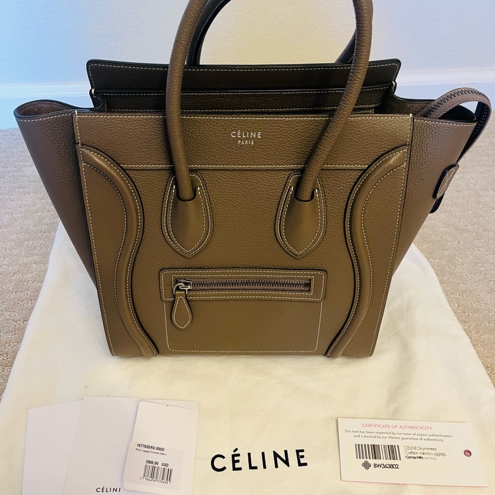 Celine Micro Luggage Tote, Taupe color, Calfskin